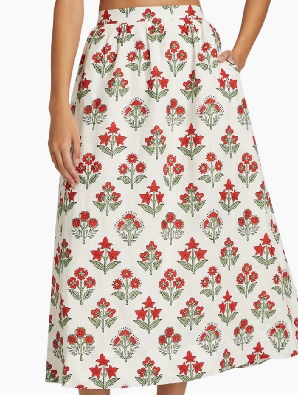 Rhode Aaron Skirt Red Floral Print in 100% linen